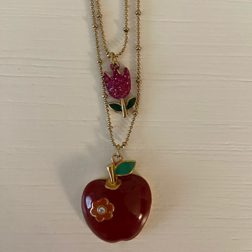 Betsey Johnson Apple and Flower Gold Necklace